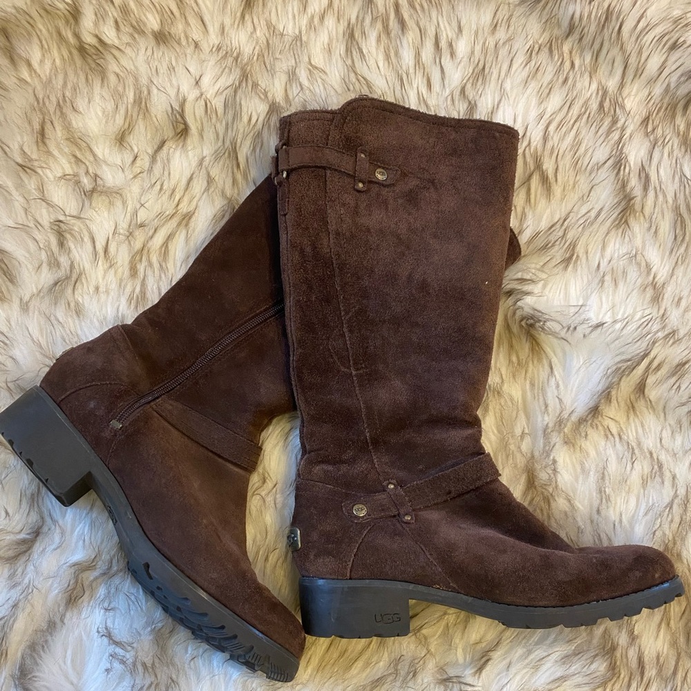 UGG Women's Brown Suede Mid-Calf Heeled Boots